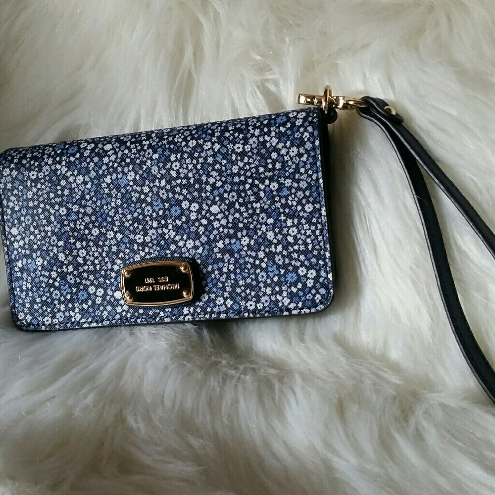 Michael Kors blue floral smart phone wrist wallet